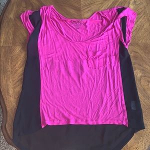 Pink/ sheer black top